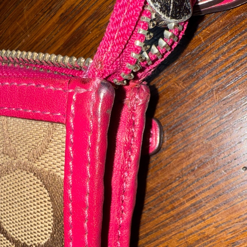 Coach Retired Signature Tan and Pink Wristlet - Picture 7 of 7